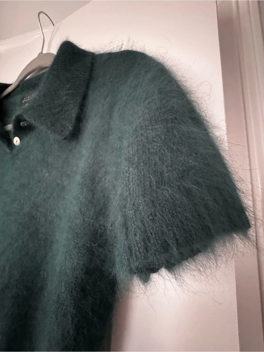 Vintage The Limited Angora Fuzzy Polo Sweater Green Size M 90s